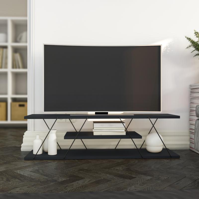 Moderný TV stolík CANAZ 120 cm, MDF, antracit, šedý