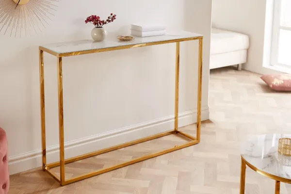 Elegantný konzolový stolík ELEGANCE 110 cm, mramorový dekor, zlatý