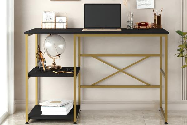 Elegantný pracovný stôl GOLD 120 cm, matná zlatá, čierna