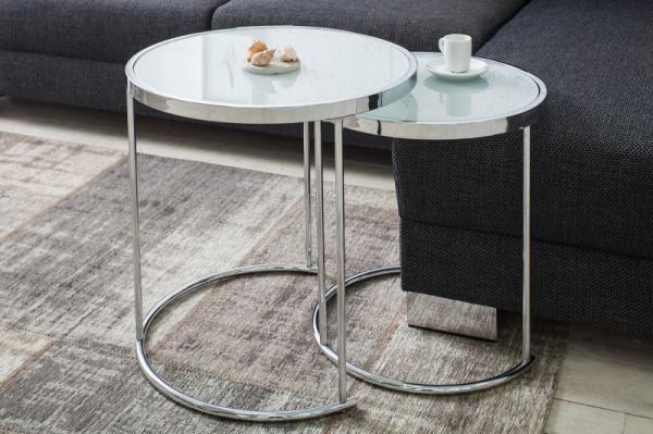 Dizajnový konferenčný stolík ART DECO II 50 cm sada 2 kusov, chróm, biely