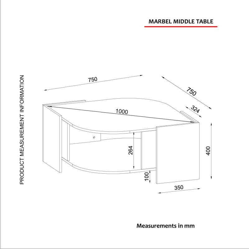 Elegantný konferenčný stolík MARBEL 75 cm, MDF, orechová dýha, šedý, čierny