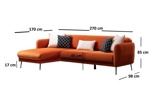 Elegantná rohová pohovka SEVILLA 270 cm ľavá, oranžová, tkanina