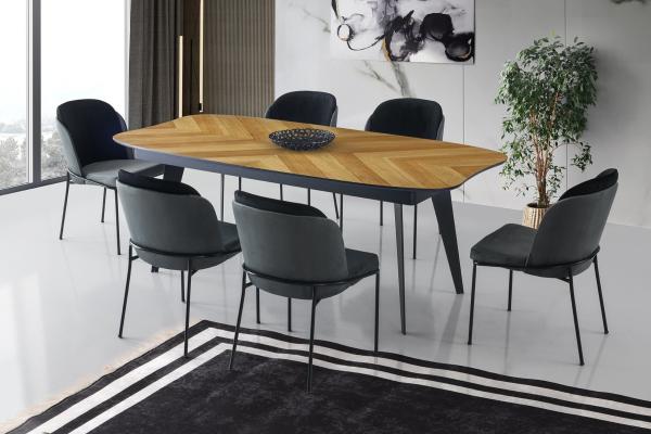 Rozkladací jedálenský stôl FIRENZE 206-296 cm, MDF, dubová dýha, antracit