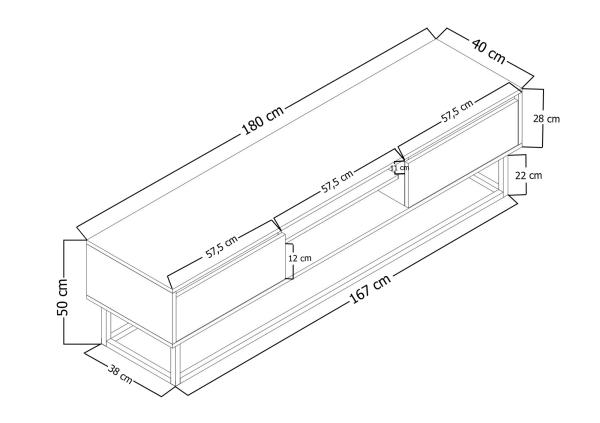 Priemyselný TV stolík LAXUS 180 cm, MDF, orechová dýha