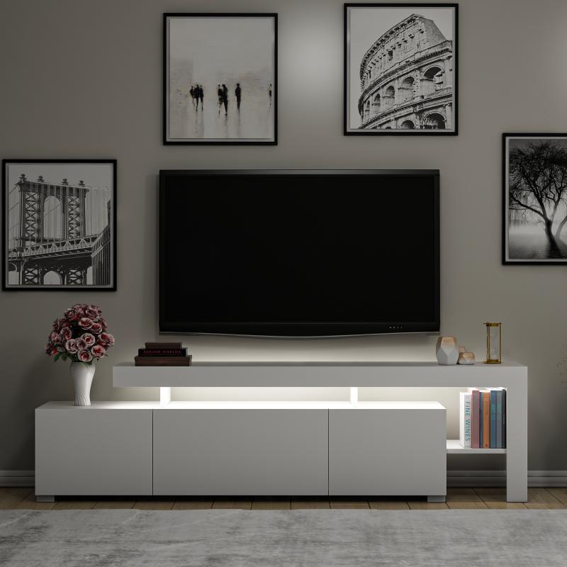 Elegantný TV stolík BELIZ 192 cm, MDF, biely, LED osvetlenie