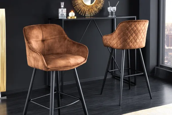 Dizajnová barová stolička EUPHORIA, hnedá, zamat