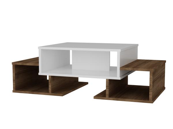 Dizajnový konferenčný stolík SARAFINA 103 cm, MDF, biely, orechová dýha