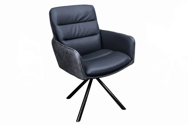 Retro stolička BIG GEORGE antracitová otočná s lakťovými opierkami, koža, mikrovlákno