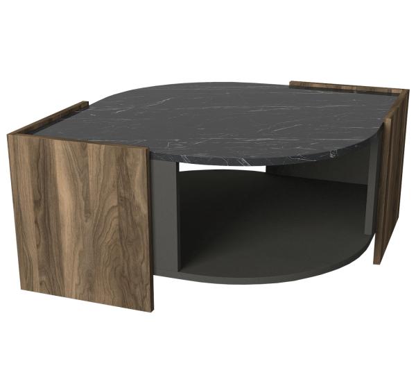 Elegantný konferenčný stolík MARBEL 75 cm, MDF, orechová dýha, šedý, čierny