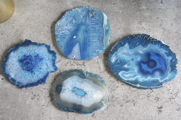 Ručne vyrobená sada 4 podtácok COASTER 11 cm, modrý achátový kameň