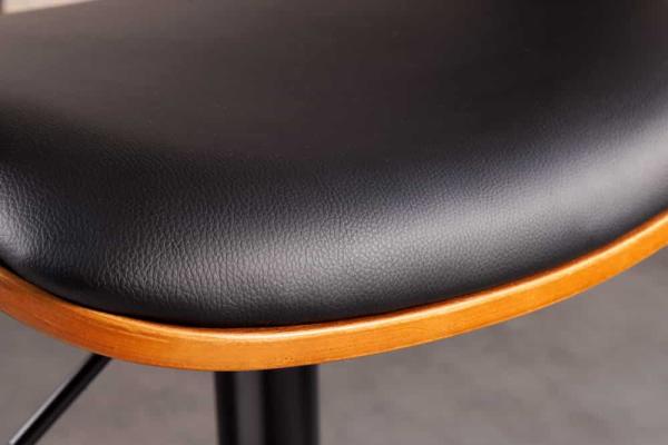 Retro barová stolička MANHATTAN, čierna, imitácia kože, orech