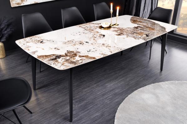 Moderný jedálenský stôl MILANO 160 cm, biely mramorovaný prírodný kameň