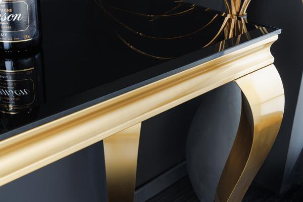 Elegantný konzolový stolík MODERN BAROQUE 145 cm čierny, zlatý, opálové sklo