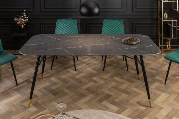 Dizajnový jedálenský stôl PARIS 140 cm sklo, mramorový vzhľad, čierny