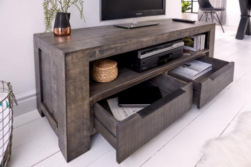 Masívny TV stolík IRON CRAFT 130 cm mangové drevo, šedý