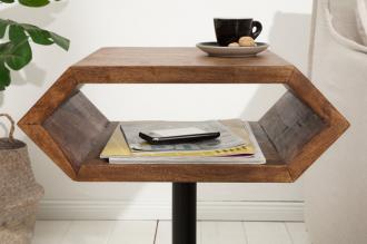 Masívny príručný stolík HEXAGON 45 cm šesťhranný Sheesham