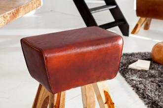 Retro barová stolička TURNBOCK 75 cm mango, s poťahom z pravej kože