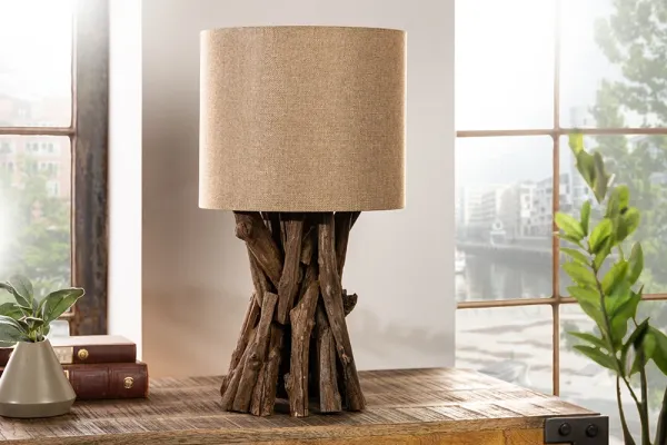 Stolová lampa z masívneho dreva HARMONY NATURE 50 cm, teak, béžová