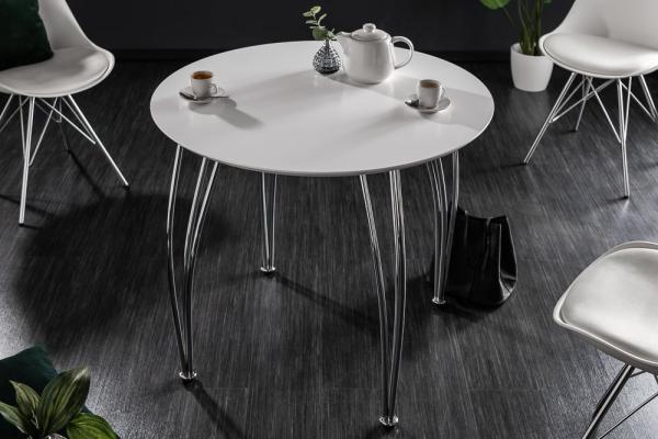 Moderný jedálenský stôl ARRONDI 90 cm biely chróm okrúhly