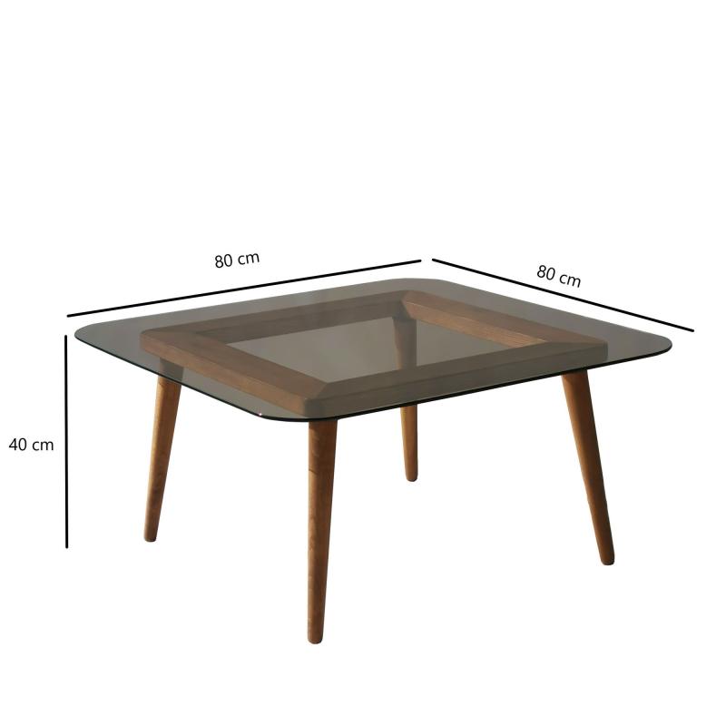 Masívny konferenčný stolík INTELLIGENT 80 cm, borovica, sklo, hnedý