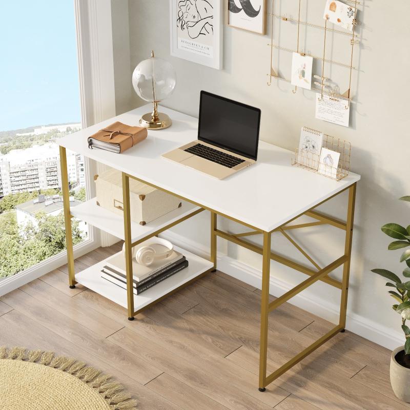 Elegantný pracovný stôl GOLD 120 cm, matná zlatá, biela
