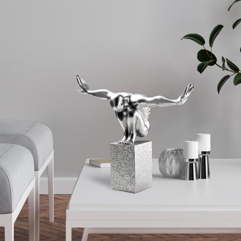 Dizajnová dekoračná socha SAUTER 50 cm, kov, strieborná