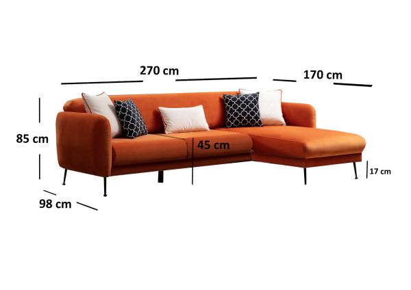 Elegantná rohová pohovka SEVILLA 270 cm pravá,  oranžová, tkanina