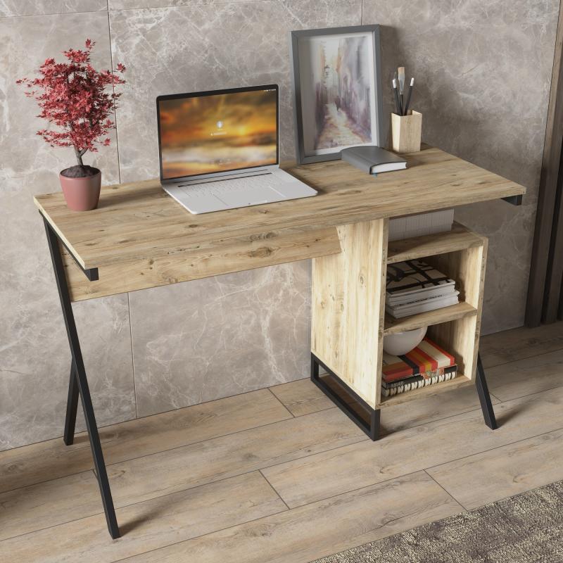 Elegantný pracovný stôl NERO 120 cm, MDF, orechová dýha, čierny
