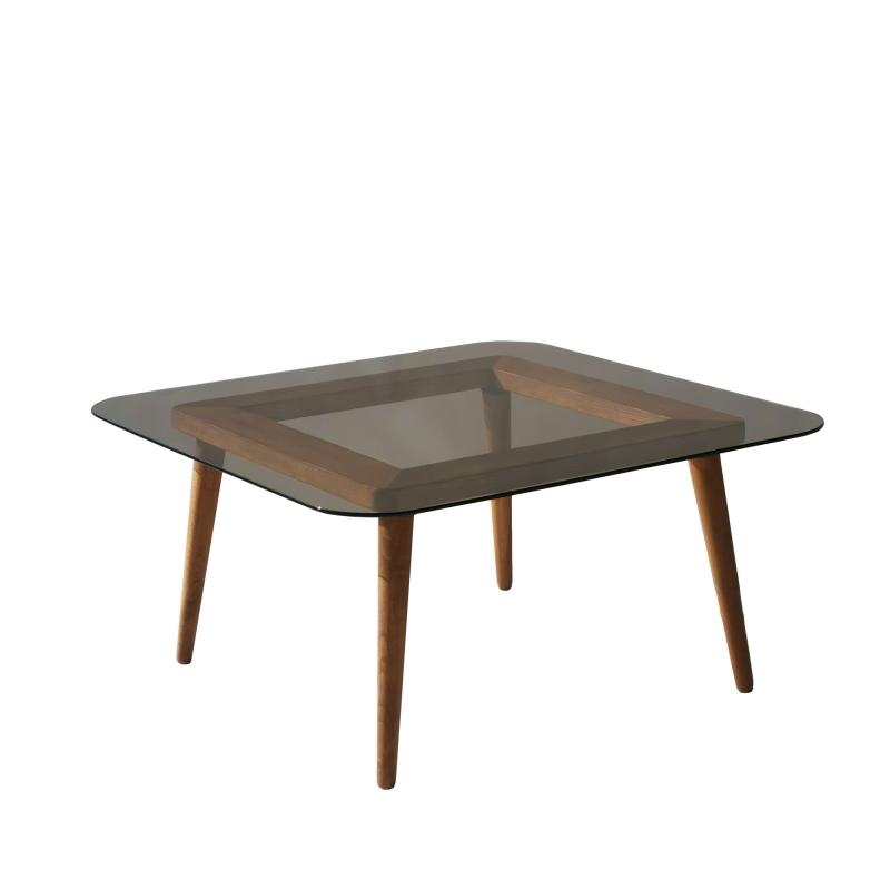 Masívny konferenčný stolík INTELLIGENT 80 cm, borovica, sklo, hnedý