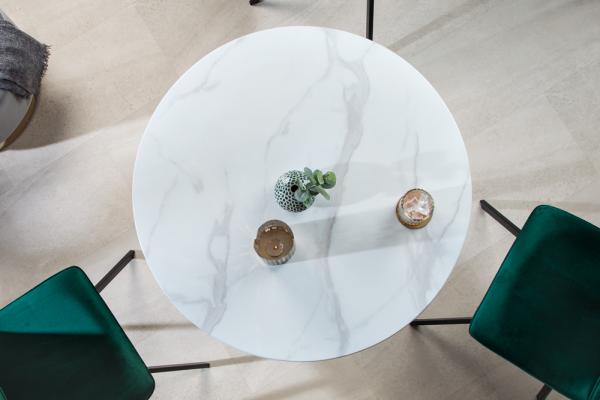 Dizajnový jedálenský stôl LYON 80 cm, mramorovým dekor, biely