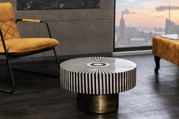 Elegantný konferenčný stolík HARMONY NATURE 60 cm, okrúhly, čiernobiely