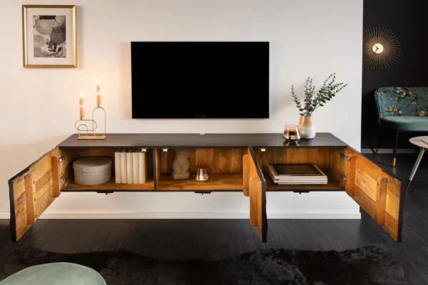 Masívny TV stolík SCORPION II 160 cm mango, čierny