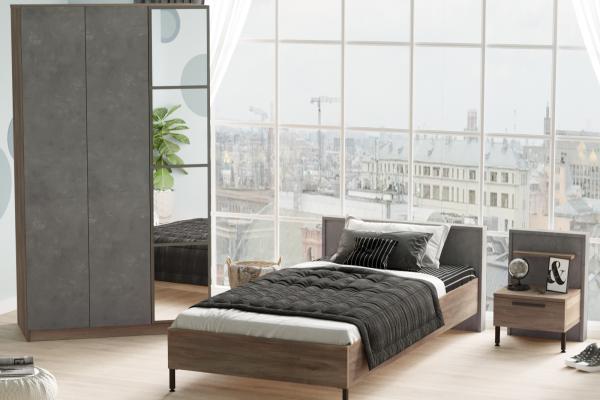 Elegantná sada - posteľ 100x200 cm, šatník a stolík ARCA, MDF, hnedá, šedá