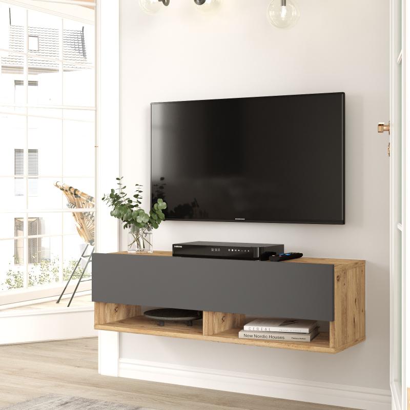 Moderný TV stolík FRAA 100 cm, MDF, šedý, prírodný