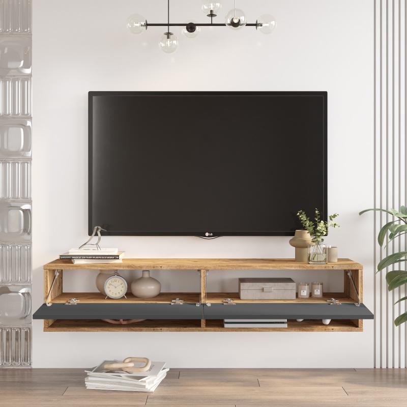 Elegantný TV stolík FRA IV 140 cm, MDF, prírodný, šedý