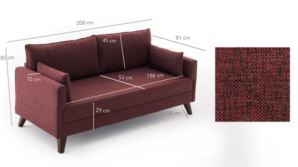 Dizajnová rozkladacia pohovka BELLA 208 cm, starožitná červená, tkanina
