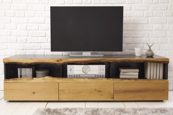 Moderný TV stolík DIVOKÝ DUB 180 cm, matná sivá s dubovou prednou časťou