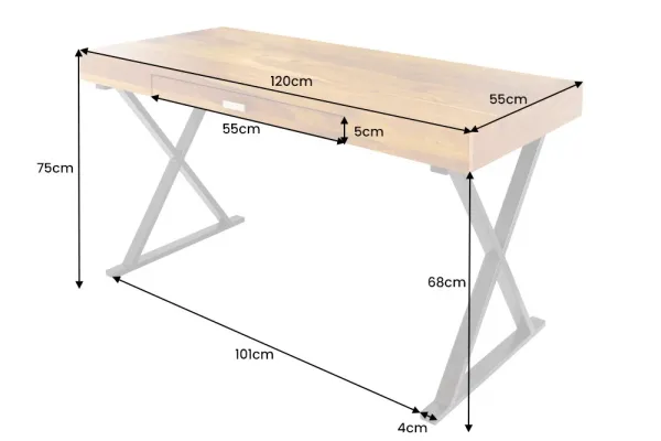 Elegantný pracovný stôl ELEMENTS II 120 cm Sheesham, prírodný