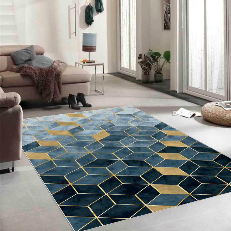 Elegantný koberec EXFAB 80 x 150, šedomodrý, zlatý