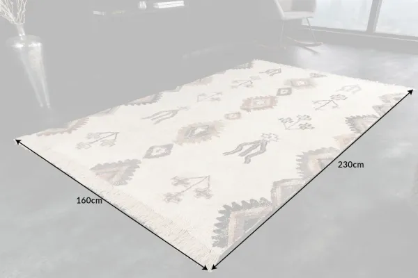 Dizajnový koberec s vysokým vlasom ETHNO 230x160 cm, béžovo farebný, bavlnený