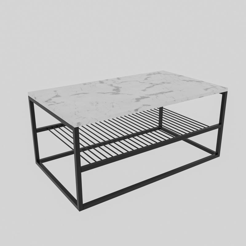 Dizajnový konferenčný stolík ASUDE 95 cm, mramorový vzhľad, biely