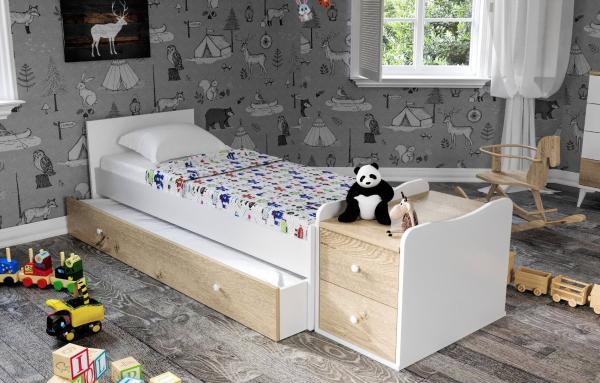 Detská posteľ SANSA 175x95 cm, MDF, biela, dubová dýha