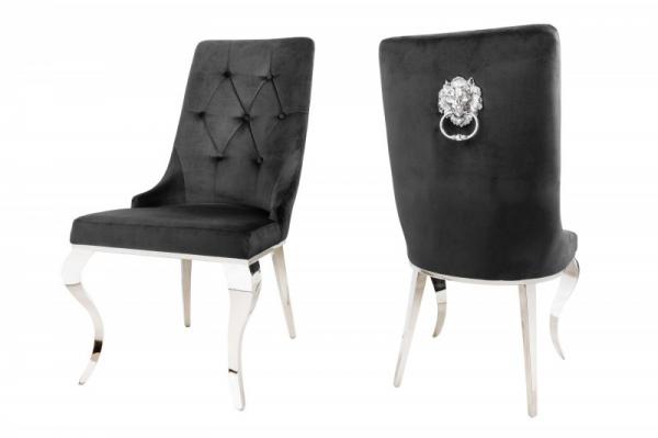 Elegantná stolička MODERN BAROQUE II, čierna zamat, nerezová oceľ