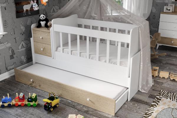 Detská posteľ SANSA 175x95 cm, MDF, biela, dubová dýha