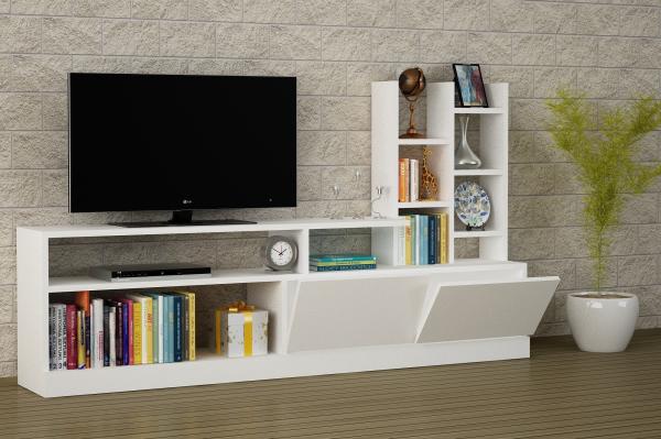 Elegantný úložný TV stolík DOLUNAY 165, MDF, biely