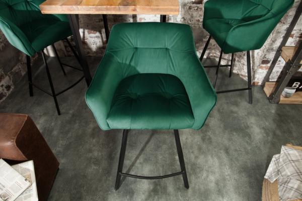 Retro barová stolička LOFT 100 cm zamatová zelená s lakťovou opierkou
