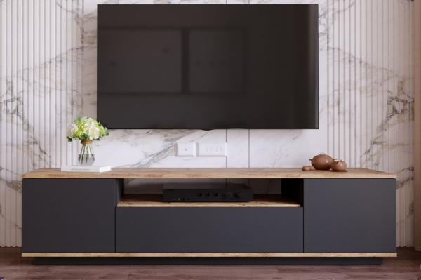 Moderný TV stolík FRAA IV 180 cm, MDF, prírodný, šedý