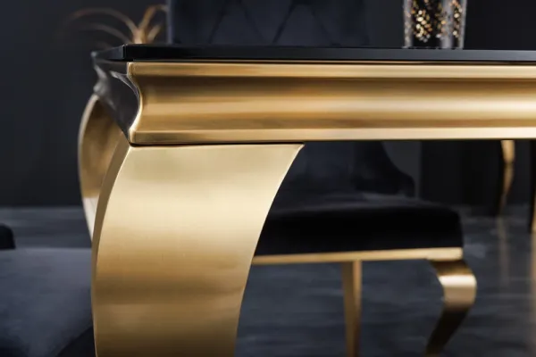 Elegantný dizajnový jedálenský stôl MODERN BAROQUE 200 cm čierny, zlatý, opálové sklo