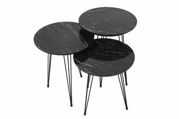 Elegantná sada stolíkov SIYAH 55 cm, MDF, mramorový vzhľad, čierna