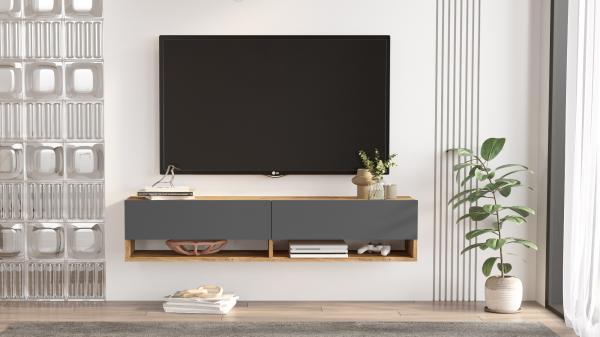 Elegantný TV stolík FRA IV 140 cm, MDF, prírodný, šedý